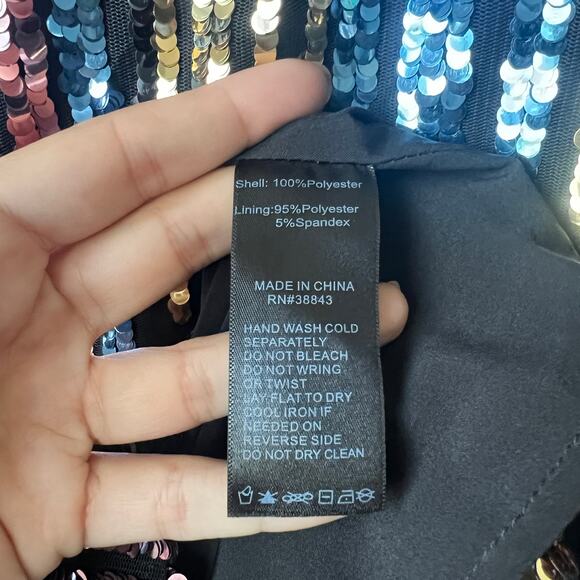 Sam Edelman Long Sleeve Multicolor Sequin Stripe Wrap Mini Dress Size 2 - Picture 5 of 6